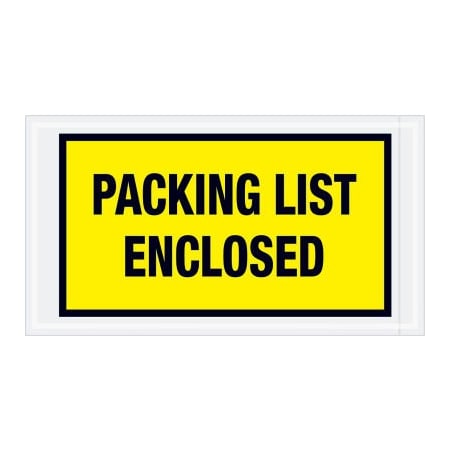 Box Packaging Full Face Envelopes, "Packing List Enclosed" Print, 10"L x 5-1/2"W, Yellow, 1000/Pack PL425